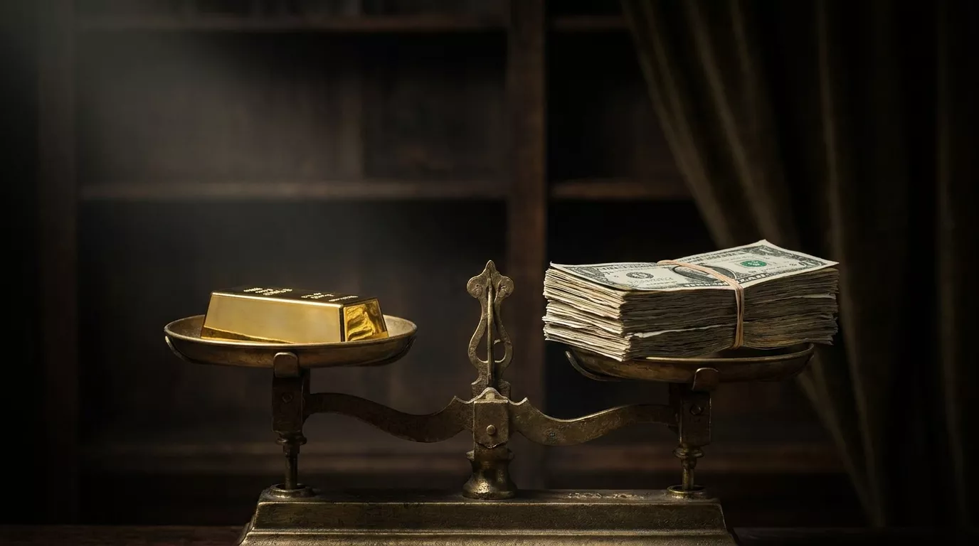 A balance scale weighing gold, representing the true cost of a gold IRA